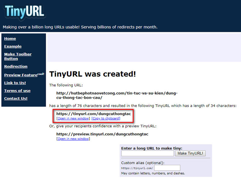 Hướng dẫn rút gọn link với Tinyurl 