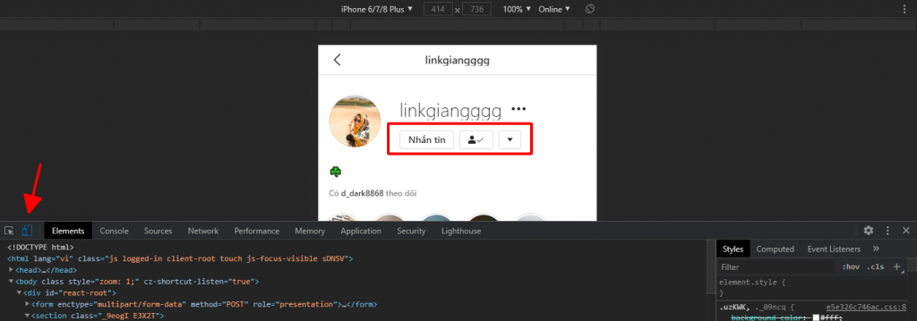 Nhắn tin Insgram trên máy tính bằng công cụ Developer Tool