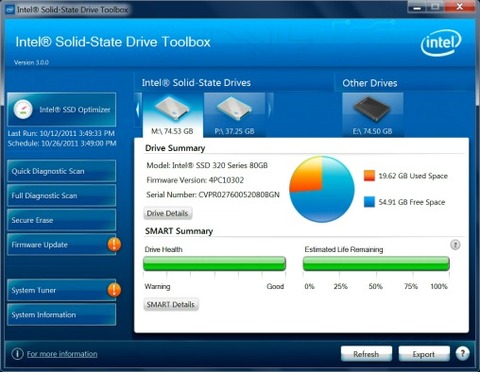 Hộp công cụ Ổ đĩa thể rắn Intel - Phần mềm Chăm sóc "Sức khỏe" Ổ cứng SSD Intel