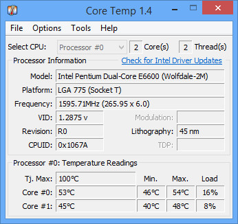 Core Temp - Phần mềm kiểm tra và kiểm soát nhiệt độ CPU