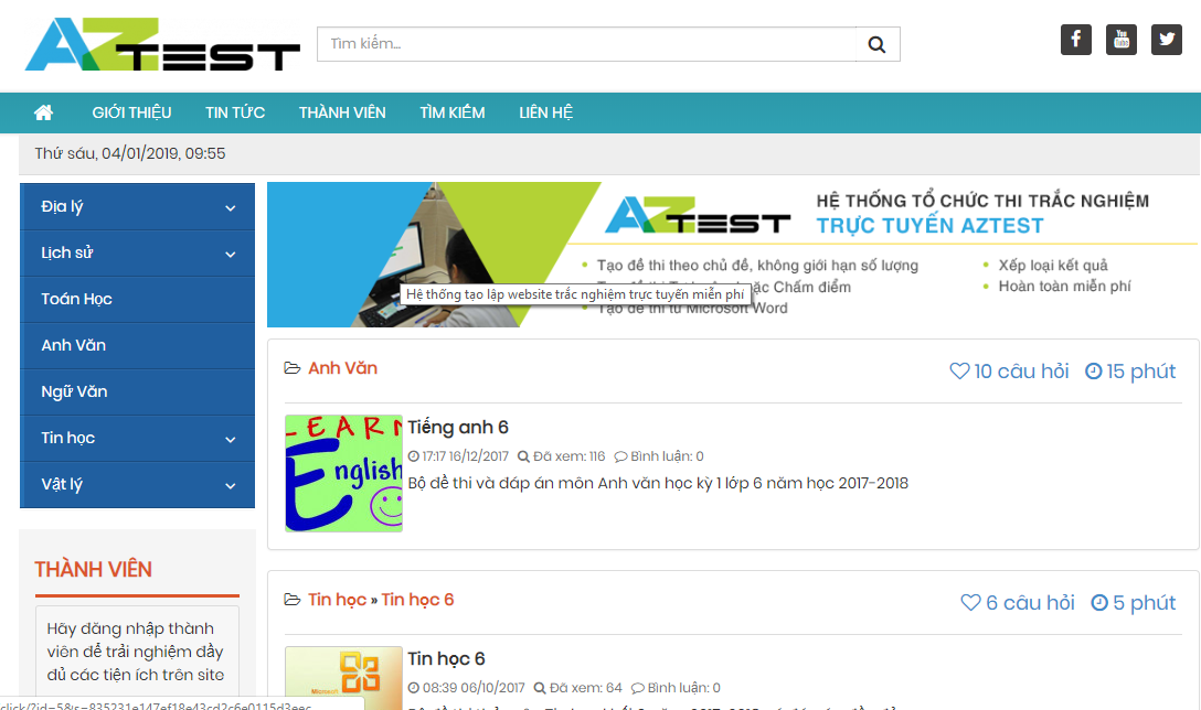 AZtest - Phần mềm tạo đề thi trắc nghiệm trực tuyến, trộn đề trắc nghiệm