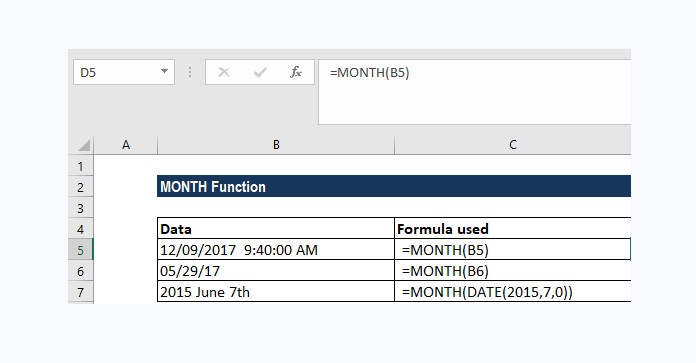 Hàm hàng tháng trong Excel