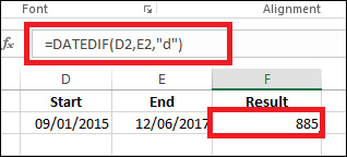 Các sử dụng hàm tính số ngày Dateif - Ảnh 1