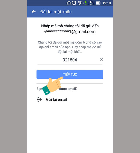 Nhập mã code Facebook gửi vào email của bạn