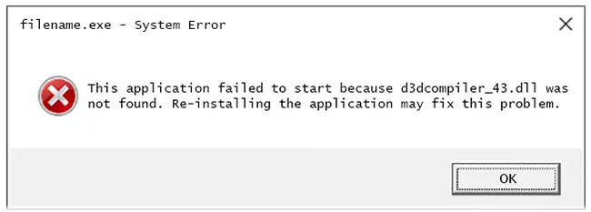 Thông báo lỗi d3dcompiler_43.dll có thể xảy ra đối với bất kỳ chương trình nào sử dụng Microsoft DirectXX.