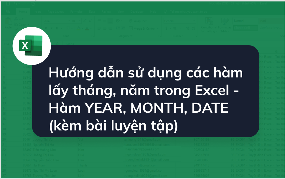 Hàm lấy tháng năm trong Excel