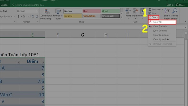 cách xóa bảng trong Excel