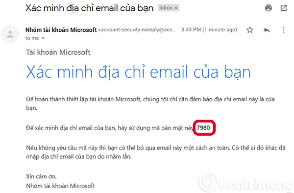 Xác minh địa chỉ email để hoàn tất việc đăng ý tài khoản Microsoft