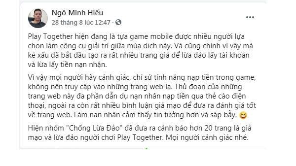 Hiếu PC cảnh báo người chơi Play Together