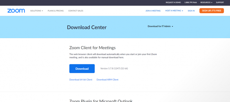 Bạn chọn Download trong mục Zoom Client for Meetings