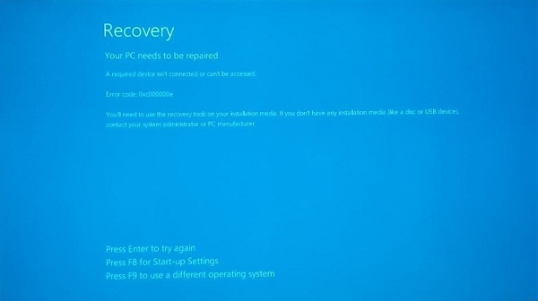 lỗi recovery win 10 0xc00000e 