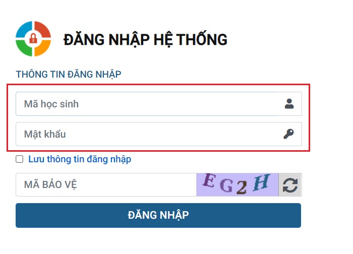 Nhập Mã học sinh và Mật khẩu để đăng nhập