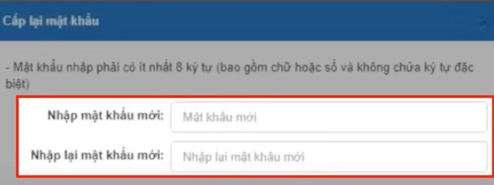 Điền mật khẩu mới và nhập lại mật khẩu mới để xác nhận tài khoản