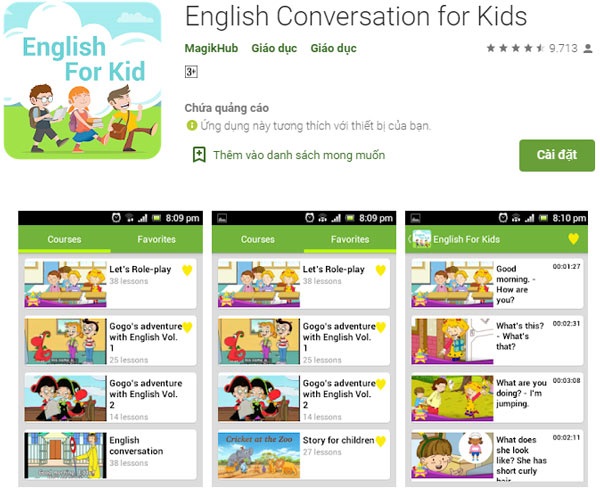 phần mềm học tiếng anh miễn phí cho bé English Conversation for Kids
