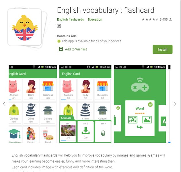 tải phần mềm học tiếng anh cho bé English Vocabulary Flashcard	
