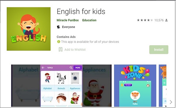 Phần mềm học tiếng Anh cho bé English For Kids