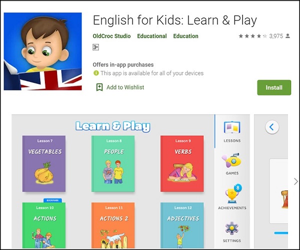 Phần mềm tự học tiếng Anh cho bé English For Kids: Learn & Play
