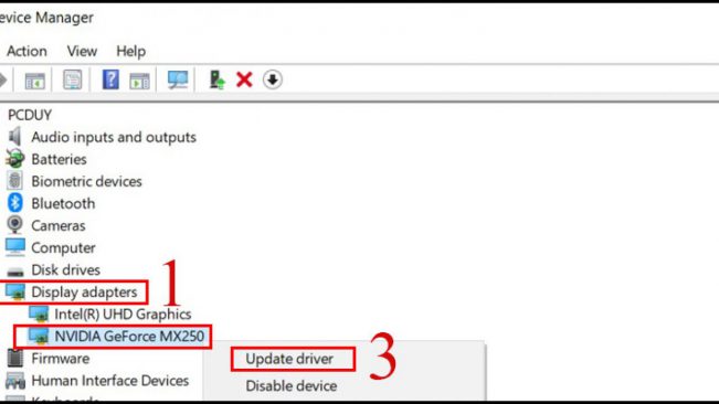 Update driver bằng device manager