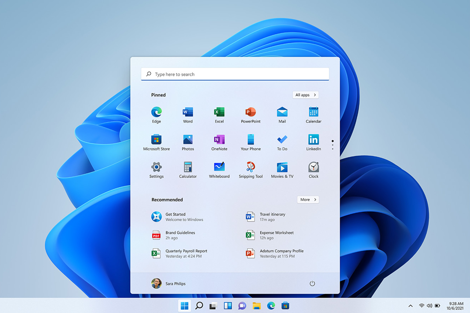 Giao diện Start menu mới windows 11