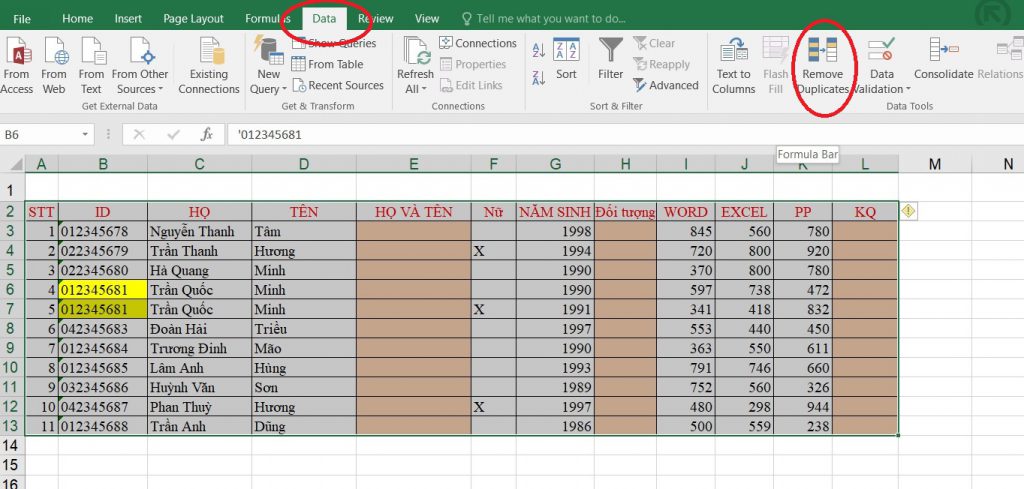 Xóa bỏ giá trị trùng lặp trong file dữ liệu Excel