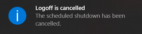 Thông báo lên lịch hẹn tắt máy đã được hủy