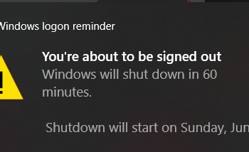 Thông báo máy tính sẽ tắt sau 60 phút