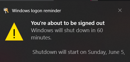 Thông báo máy tính sẽ tắt sau 60 phút
