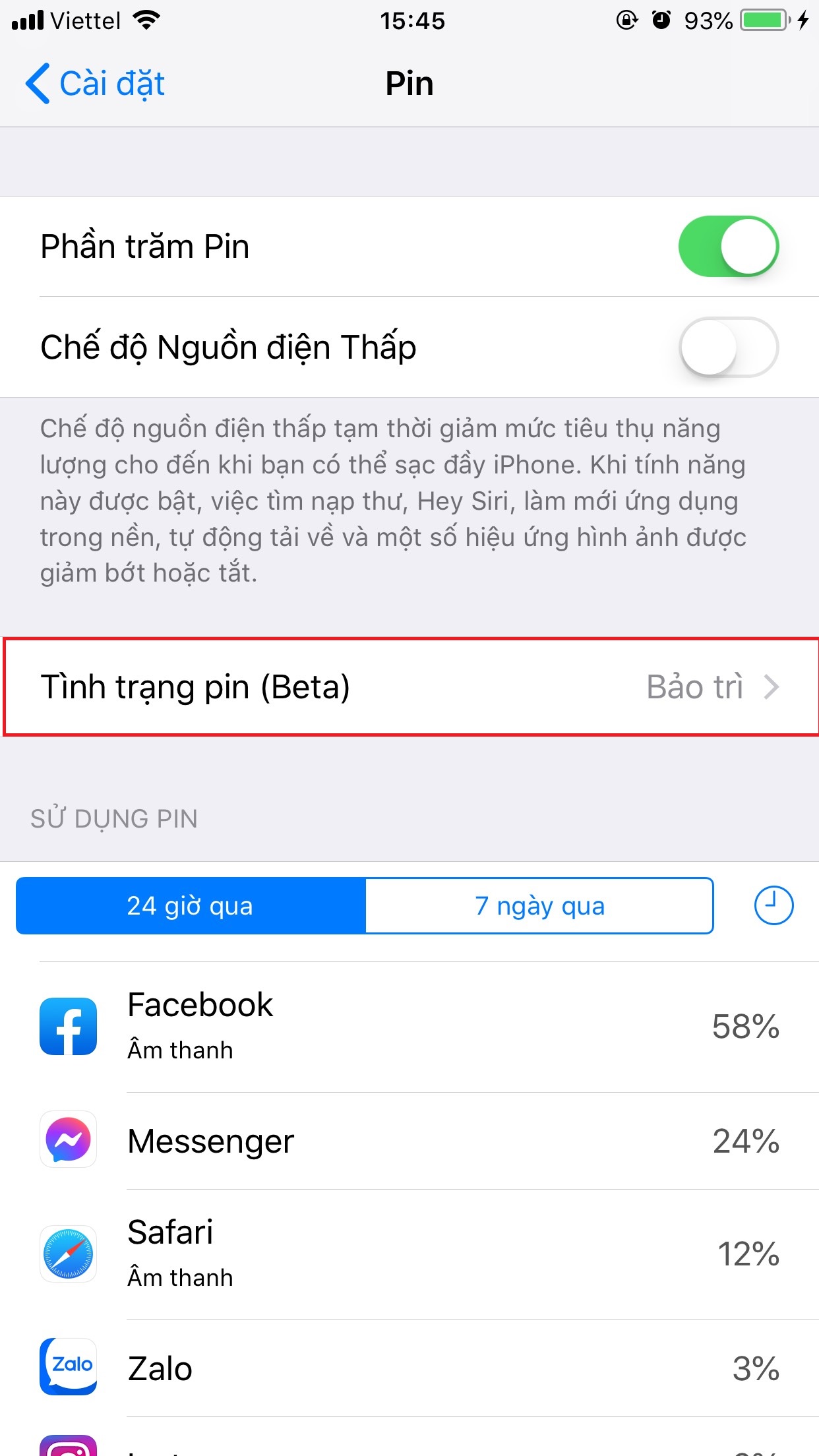 Xem tình trạng pin iphone