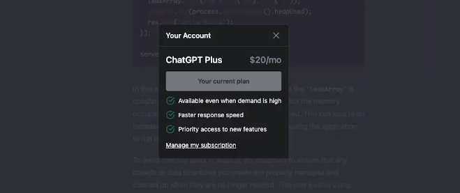 20 USD/tháng là chi phí cần trả để sử dụng tài khoản ChatGPT Plus