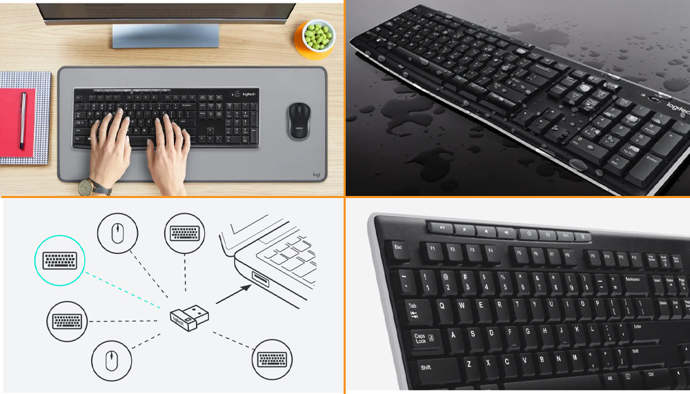 Bàn phím không dây Logitech K270 được thiết kế với sự tập trung vào tính năng và tiện ích cho người dùng.