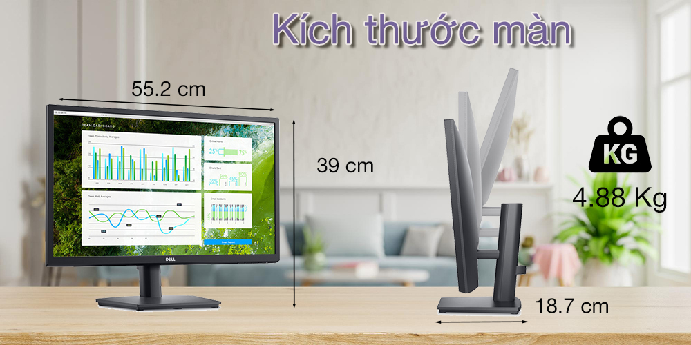 Màn hình Dell E2424HS mang phong cách tối giản và hiện đại.