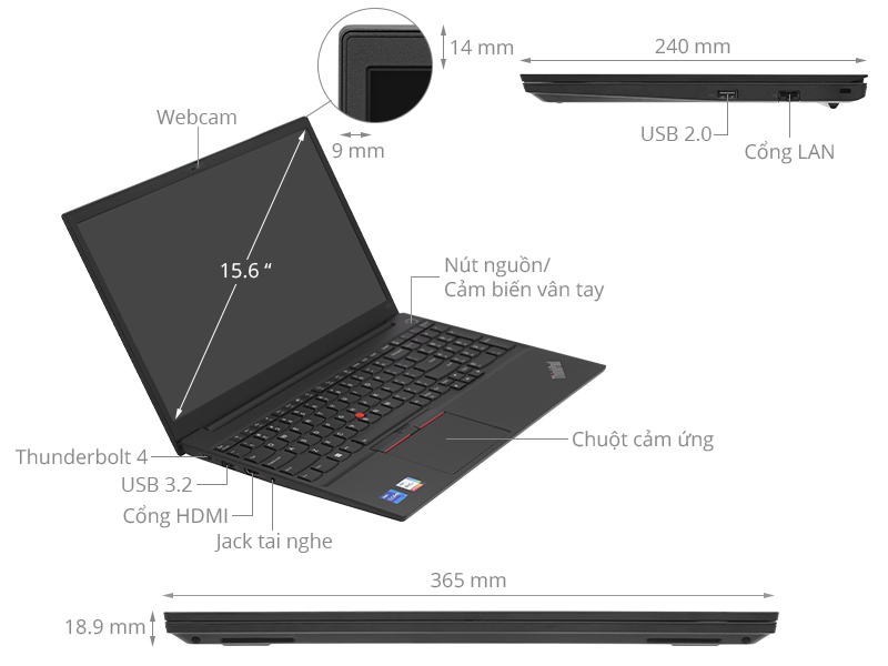 Laptop Lenovo ThinkPad E15 Gen 4 có thiết kế tinh tế và chắc chắn, mang tính chuyên nghiệp đặc trưng của dòng ThinkPad.