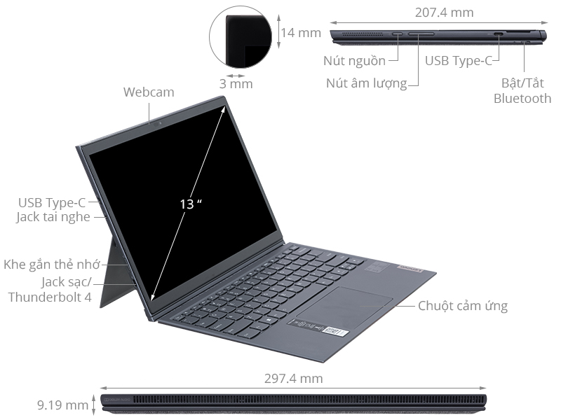 Không chỉ có khả năng hiển thị màu sắc chính xác, màn hình của Lenovo Yoga Duet 7 13ITL6 còn hỗ trợ công nghệ cảm ứng điện dung đa điểm