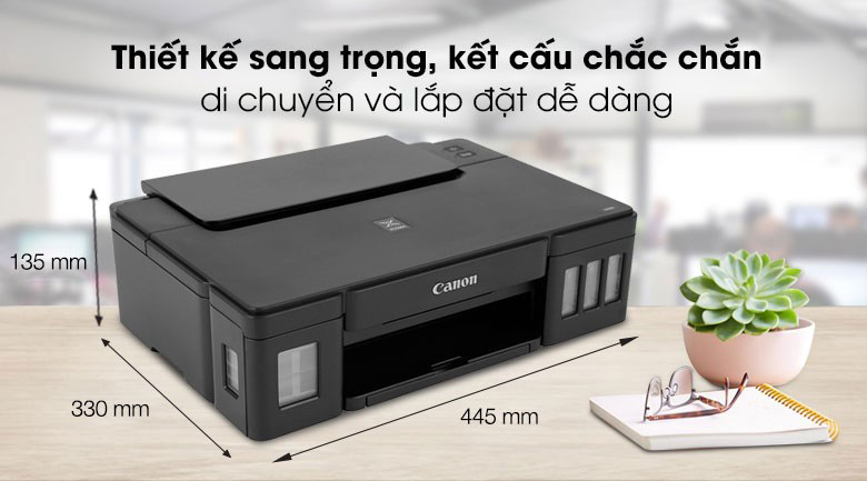 Canon PIXMA G1010 được thiết kế đơn giản nhưng hiện đại, với kích thước nhỏ gọn và trọng lượng nhẹ