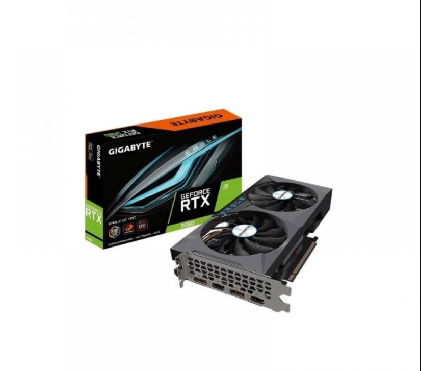 VGA Gigabyte RTX 3060 EAGLE OC 12GD-V2 được trang bị hệ thống làm mát Windforce 3X.