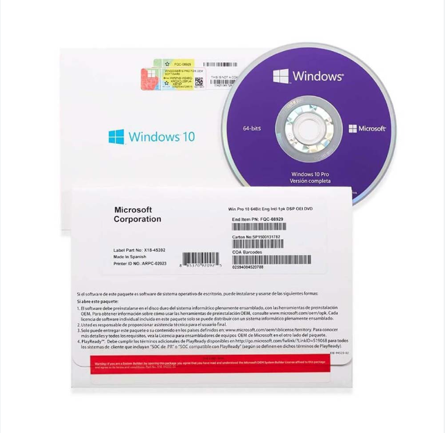 Windows 10 Pro 64Bit Eng Intl 1pk DSP OEI DVD (FQC-08929) là một phiên bản hệ điều hành của Microsoft