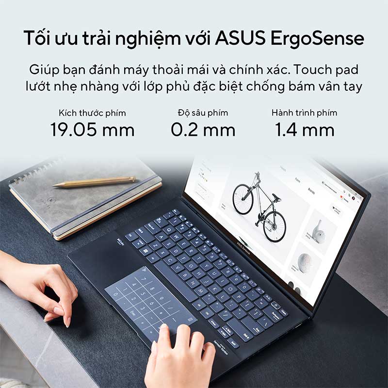 Màn hình 14 inch OLED WQXGA+ trên Asus Zenbook 14 OLED UX3402VA-KM203W mang lại một trải nghiệm xem ảnh và video tuyệt vời.