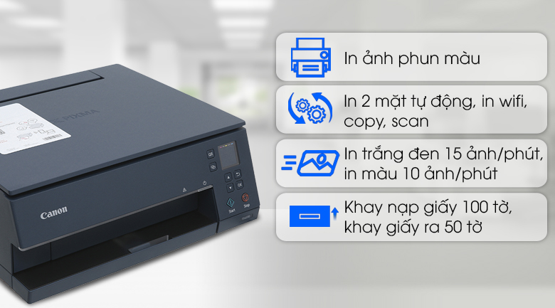 Canon PIXMA TS6370 hỗ trợ kết nối không dây qua Wi-Fi, cho phép người dùng in ấn từ điện thoại thông minh