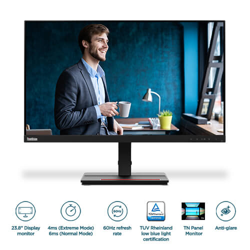 Màn hình LCD Lenovo ThinkVision S24e-20 có kích thước 24 inch, kích thước màn hình lý tưởng cho công việc văn phòng và giải trí cá nhân.