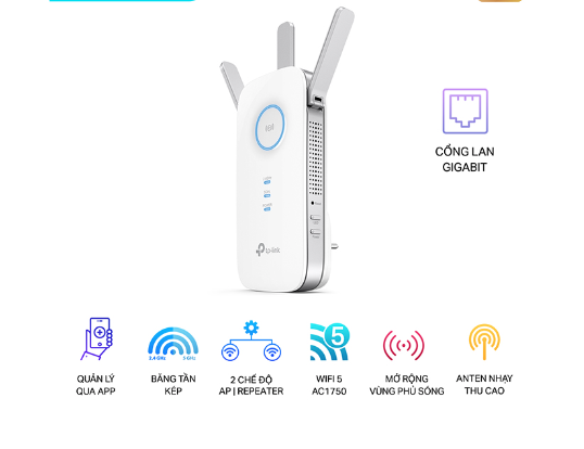 Bộ mở rộng sóng Wi-Fi TP-Link RE450 được trang bị nhiều tính năng nổi bật giúp tăng cường độ phủ sóng Wi-Fi và cải thiện trải nghiệm kết nối Internet của bạn.