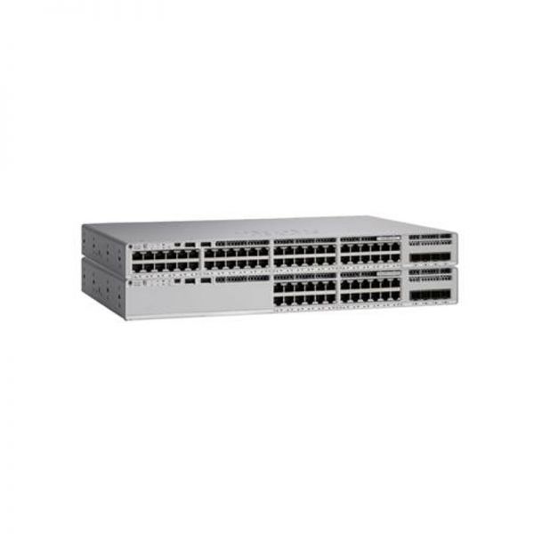 Mặt trước của Switch Cisco C9200L-24PXG-4X-E có các thanh nút bấm và đèn LED thông báo tình trạng hoạt động.