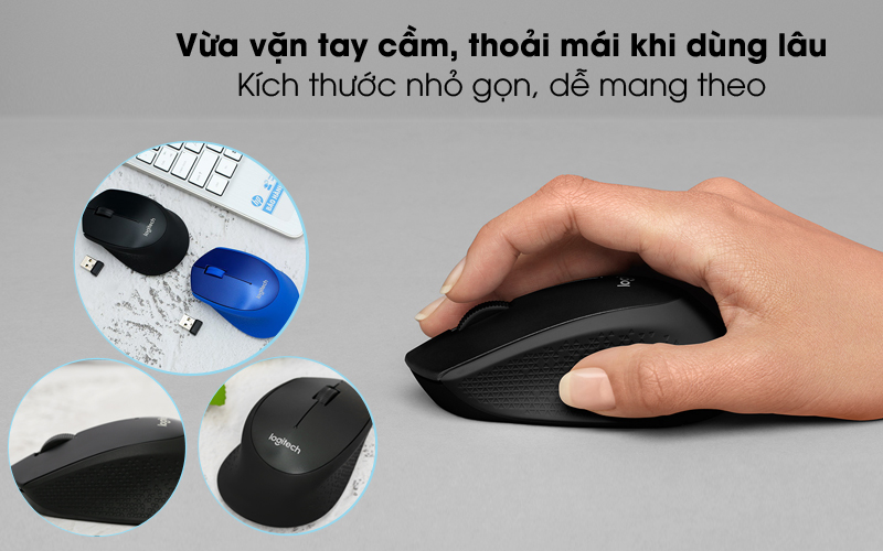 Chuột không dây Logitech M331 được thiết kế với hình dáng tròn nhỏ gọn, phù hợp với lòng bàn tay của người dùng.