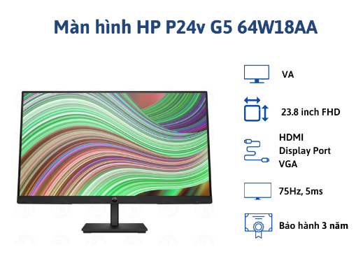 Màn hình HP P24v G5 64W18AA là một sản phẩm chất lượng cao trong dòng màn hình máy tính của HP.