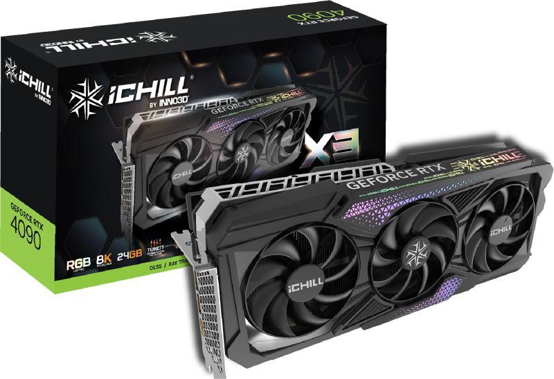 VGA INNO3D RTX 4090 ICHILL X3 24GB - một sản phẩm đáng chú ý thuộc dòng card đồ họa NVIDIA GeForce RTX 4090.