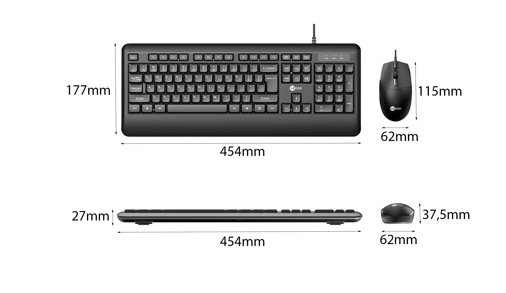 Bàn phím trong bộ bàn phím chuột văn phòng Lecoo CM104 là một thành phần quan trọng, đóng vai trò chính trong việc nhập liệu và tương tác với máy tính.
