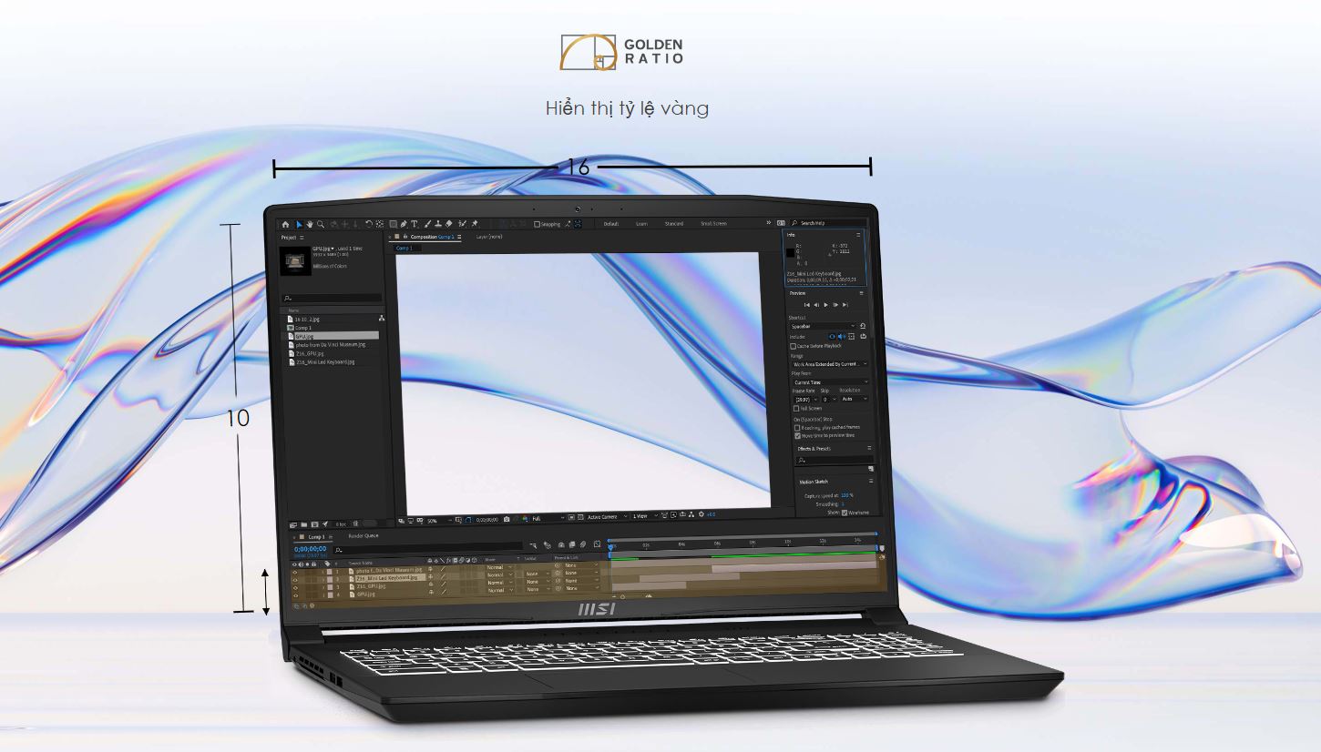 Laptop MSI Creator M16 B13VE 830VN đang đi theo triết lý thiết kế tập trung vào con người, áp dụng tỷ lệ vàng trong sản phẩm và tích hợp công nghệ tiên tiến hàng đầu.
