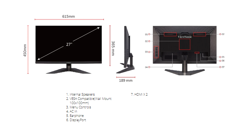 Màn hình ViewSonic VX2758-2KP-MHD được trang bị các cổng kết nối đa dạng như HDMI và DP, giúp dễ dàng kết nối với nhiều thiết bị khác nhau như máy tính, laptop, console game và nhiều thiết bị khác.