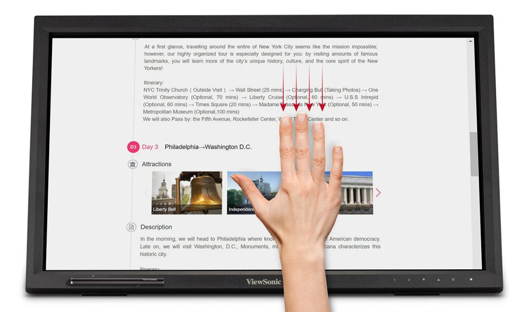 Sử dụng công nghệ cảm ứng hồng ngoại (IR), màn hình Viewsonic TD2423 tạo trải nghiệm cảm ứng tự nhiên và trực quan.