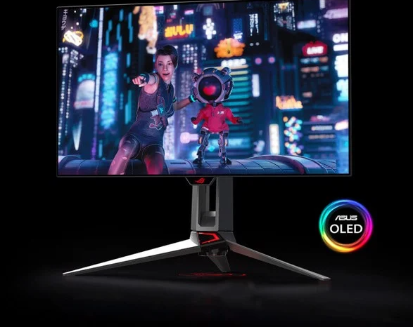 Màn hình Asus ROG Swift OLED PG27AQDM sở hữu thiết kế đẹp mắt, phần viền siêu mỏng giúp tăng cường không gian hiển thị.